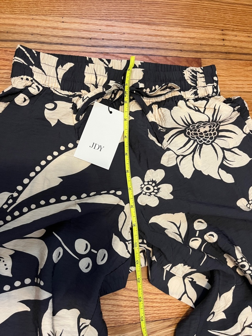 Jacqueline De Yong Floral Wide Leg Palazzo Pants Black & Cream XS Drawstring NWT - Picture 11 of 16